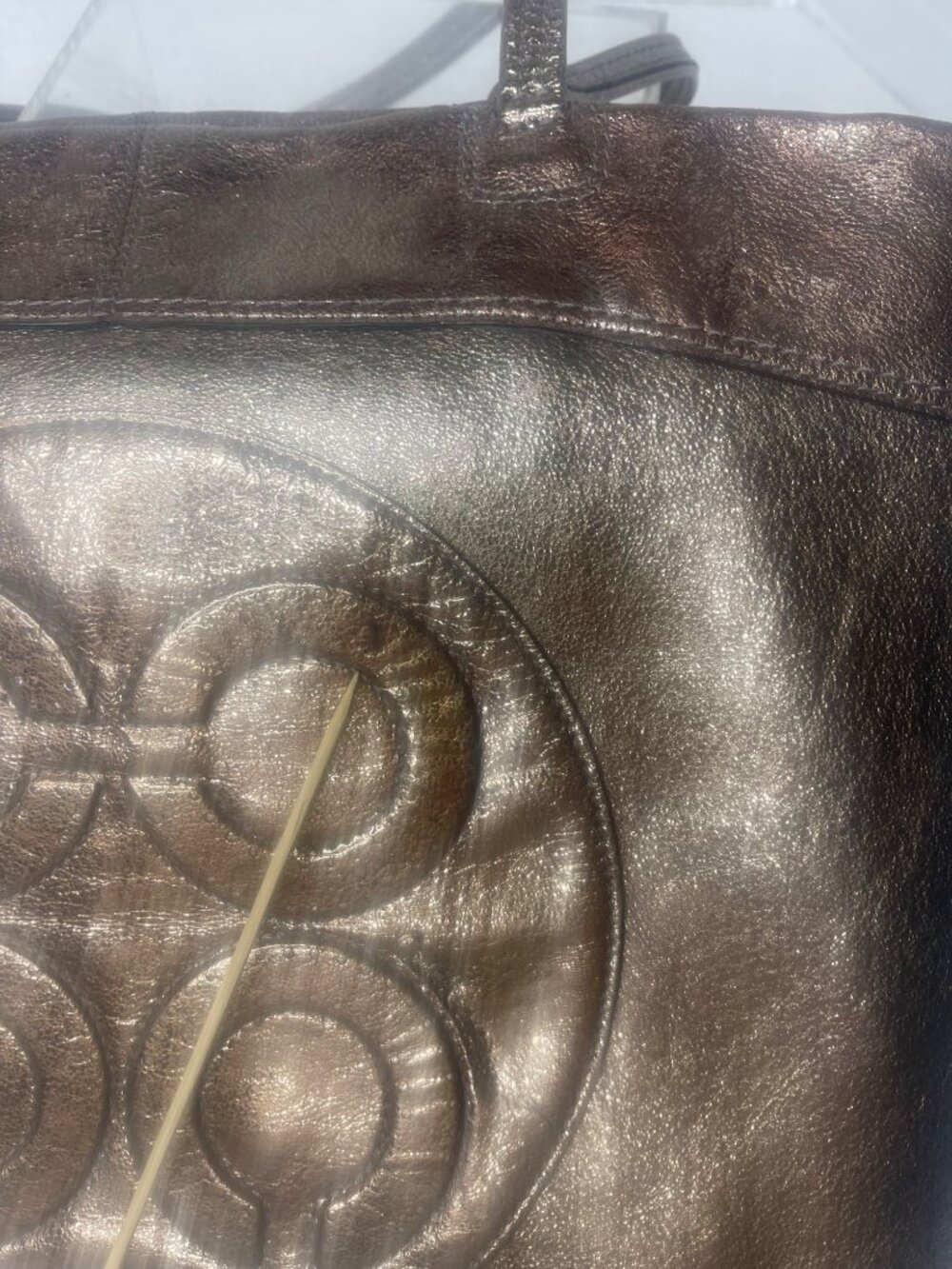 COACH Bag Op Art Julia Perry Metallic Gold Leather Laura Embossed Tote Purse - Picture 8 of 12